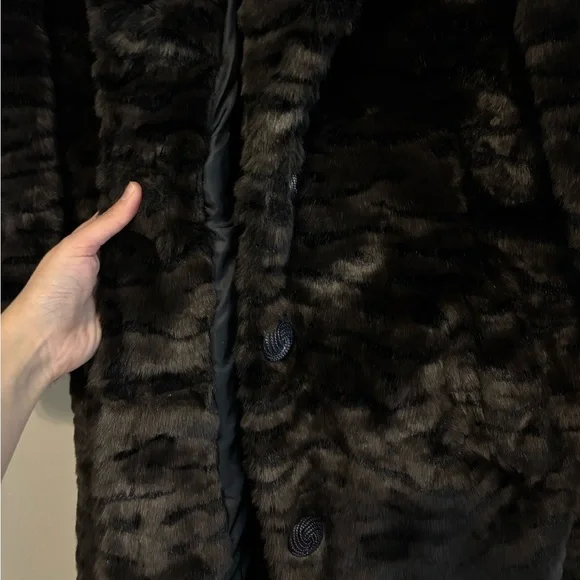 Vintage Grunge Winter Dark Brown Faux Fur Streetwear Midi Whimsygoth -Size Large - Picture 14 of 14